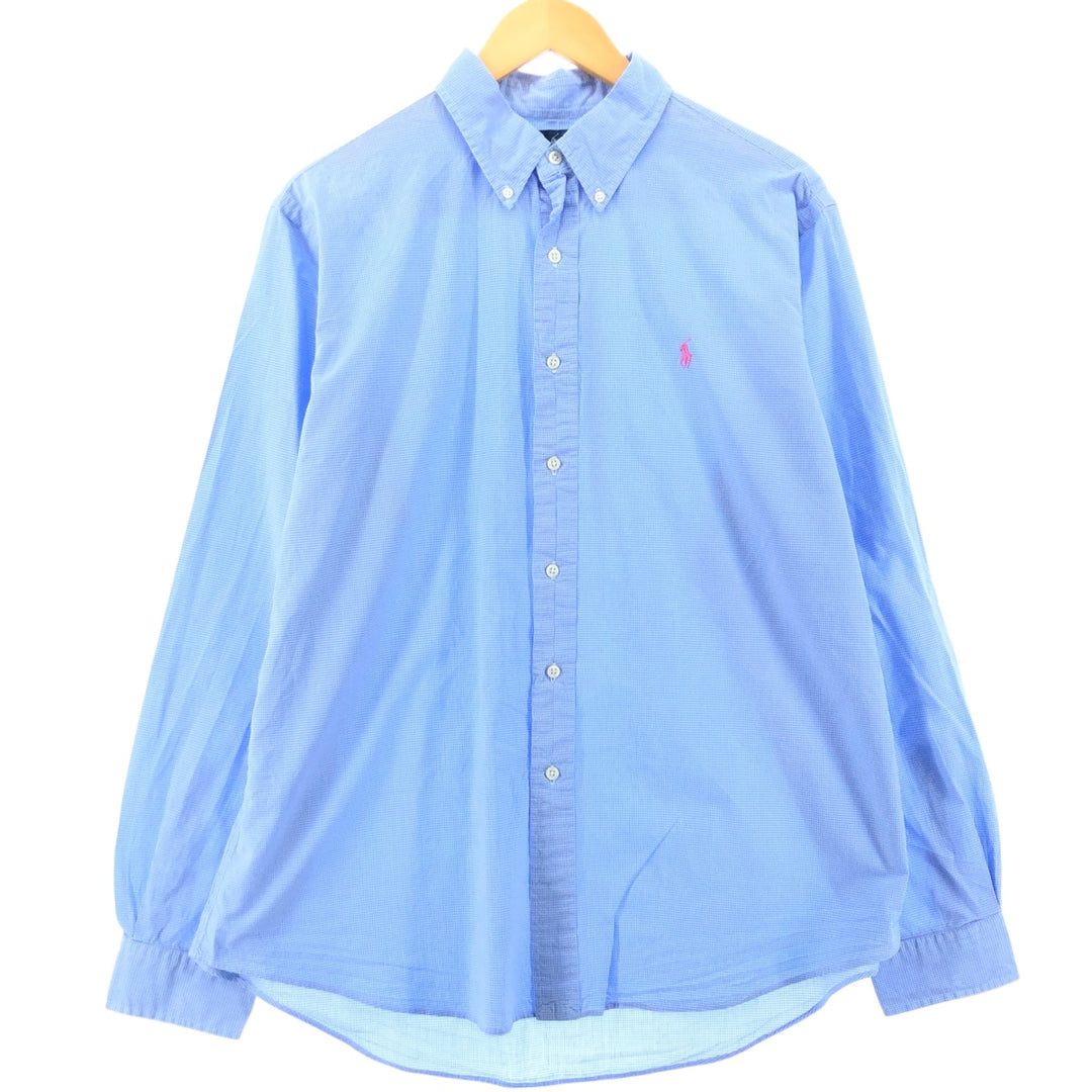 Ralph Lauren CUSTOM FIT Gingham Check Long Sleeve Button Down Check Shirt Men's XL cotton Blue type light blue Vintage Second Hand