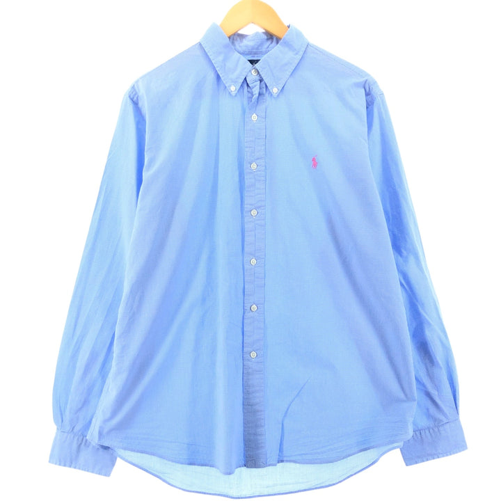 Ralph Lauren CUSTOM FIT Gingham Check Long Sleeve Button Down Check Shirt Men's XL cotton Blue type light blue Vintage Second Hand