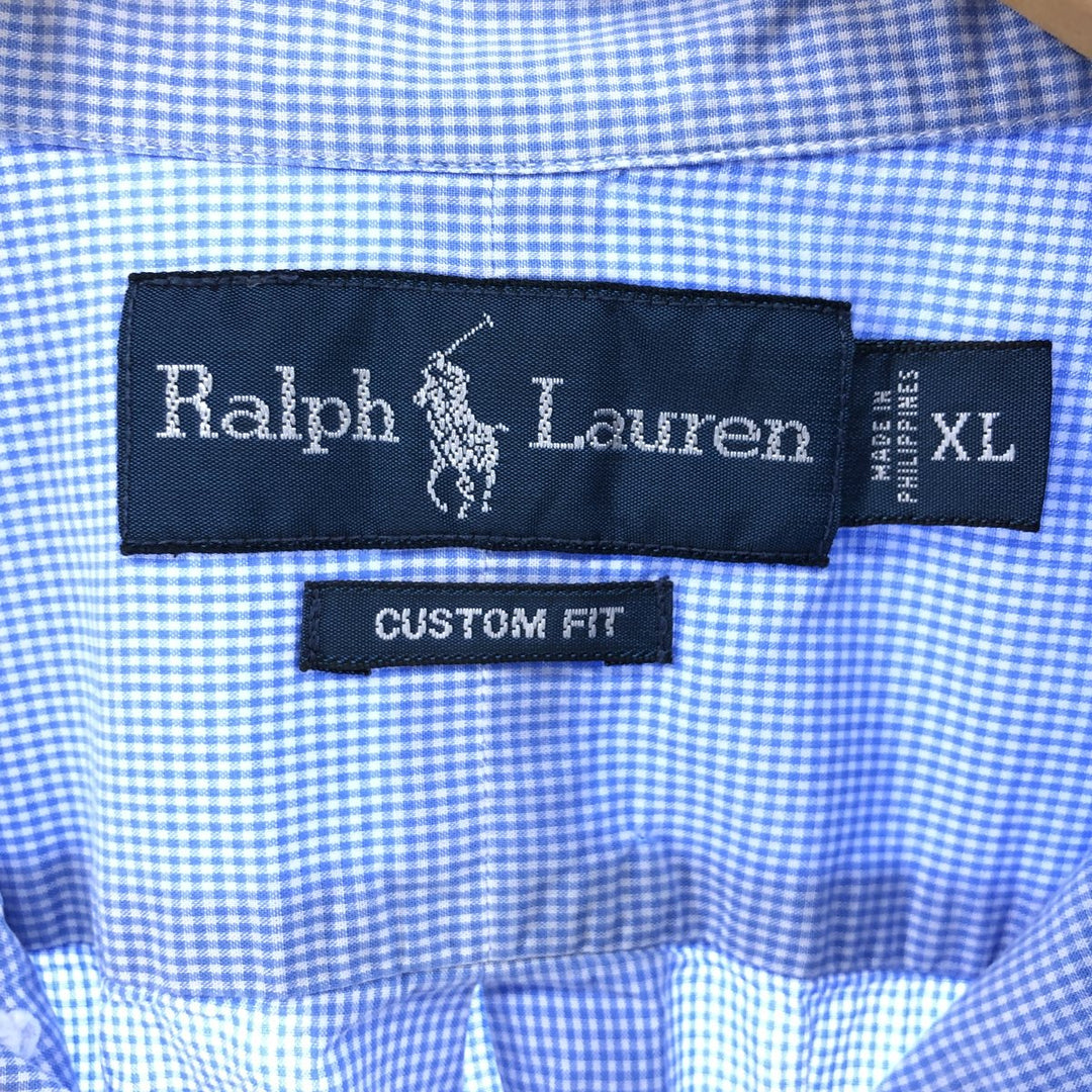 Ralph Lauren CUSTOM FIT Gingham Check Long Sleeve Button Down Check Shirt Men's XL cotton Blue type light blue Vintage Second Hand