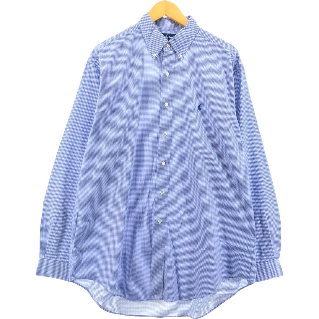 Ralph Lauren YARMOUTH Long Sleeve Button-Down Check Shirt, Men's Size L cotton Navy blue Vintage Second Hand