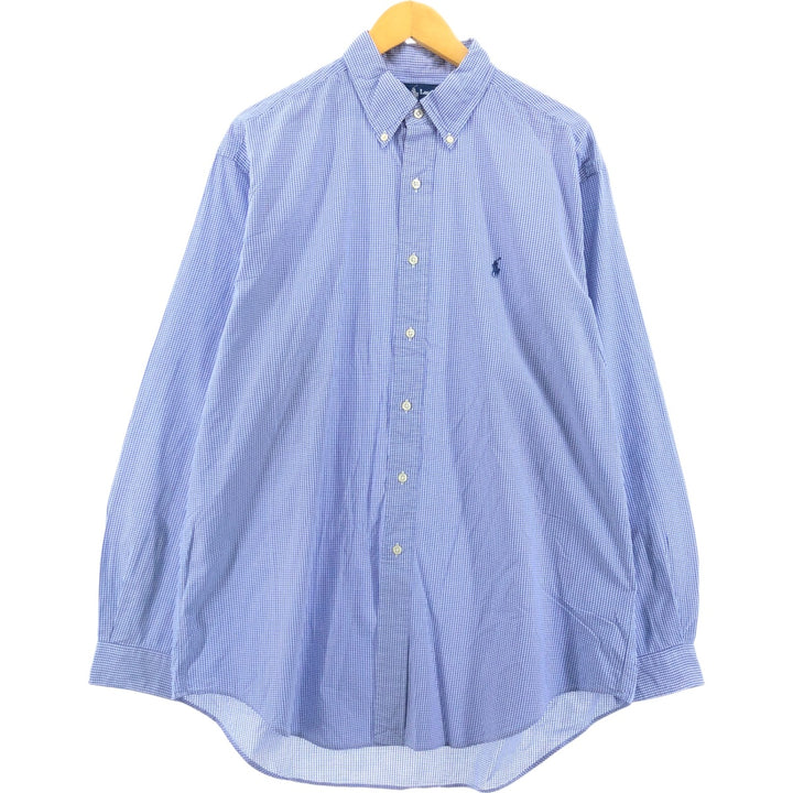 Ralph Lauren YARMOUTH Long Sleeve Button-Down Check Shirt, Men's Size L cotton Navy blue Vintage Second Hand