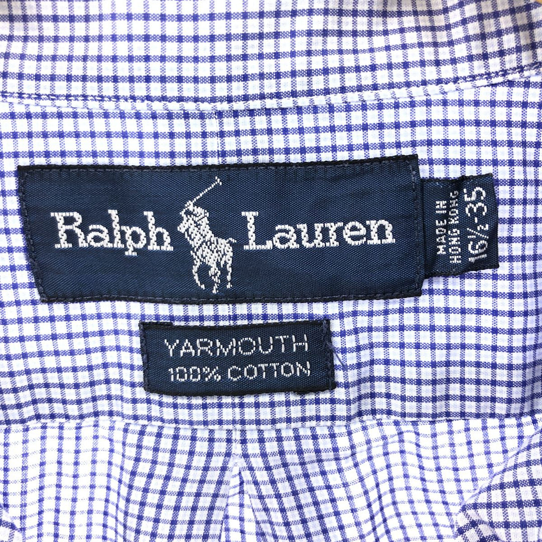 Ralph Lauren YARMOUTH Long Sleeve Button-Down Check Shirt, Men's Size L cotton Navy blue Vintage Second Hand