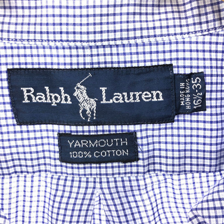 Ralph Lauren YARMOUTH Long Sleeve Button-Down Check Shirt, Men's Size L cotton Navy blue Vintage Second Hand