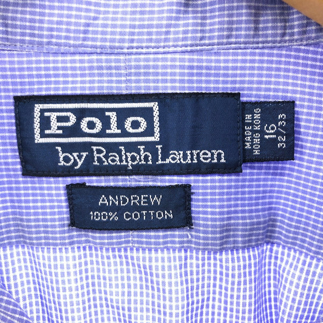 Ralph Lauren POLO by Ralph Lauren ANDREW Long Sleeve Cotton Check Shirt Men's L Regular Collar cotton Blue type light blue Vintage Second Hand