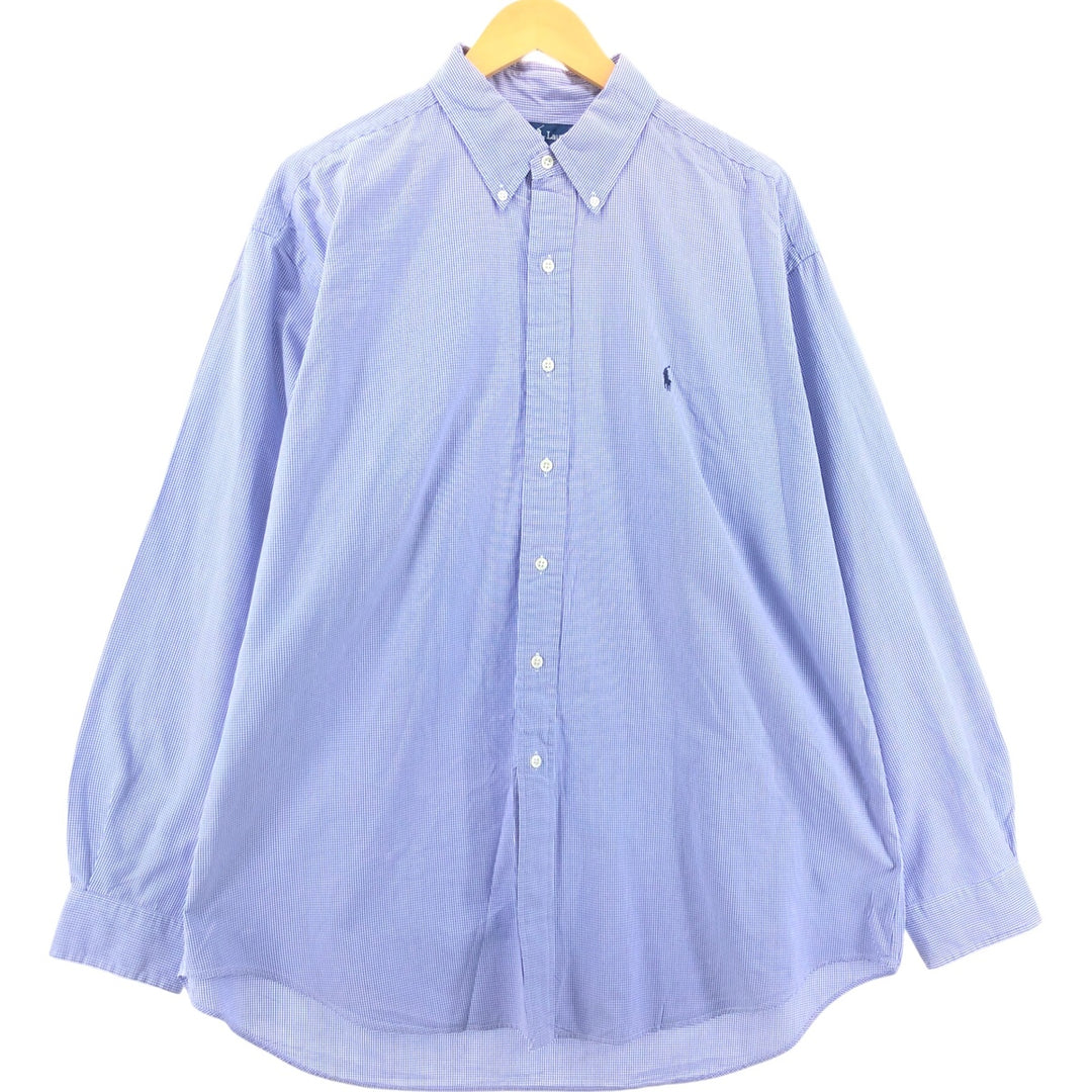 Ralph Lauren BLAKE Gingham Check Long Sleeve Button-Down Check Shirt Men's XL cotton blue type Vintage Second Hand