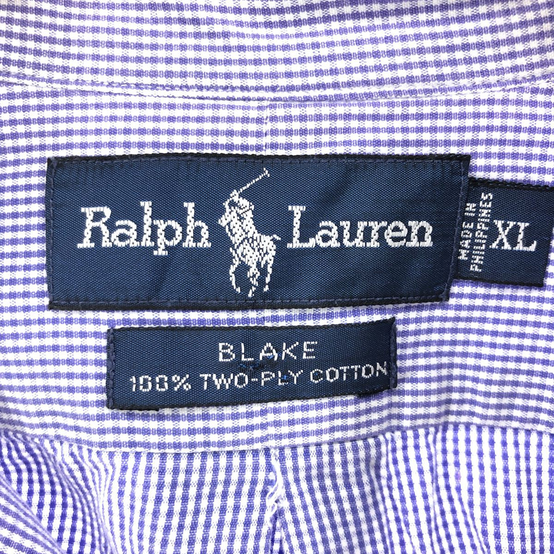 Ralph Lauren BLAKE Gingham Check Long Sleeve Button-Down Check Shirt Men's XL cotton blue type Vintage Second Hand