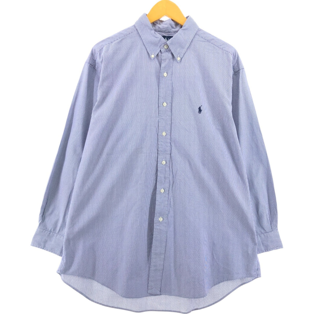 Ralph Lauren YARMOUTH Long Sleeve Button Down Check Shirt Men's XL cotton navy blue type Vintage Second Hand