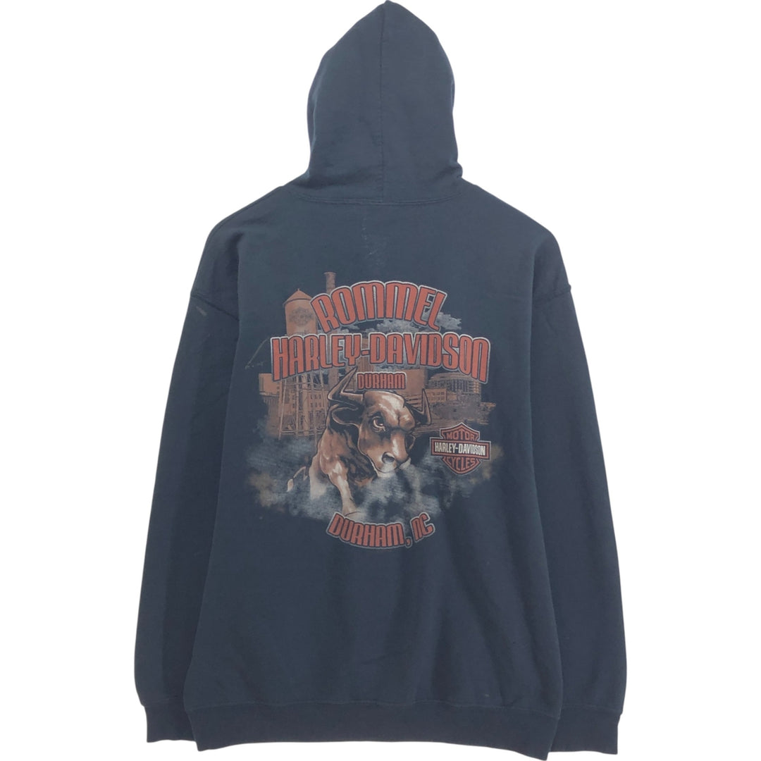 Harley-Davidson cow print full zip sweatshirt, men's M size cotton black type Vintage Second Hand