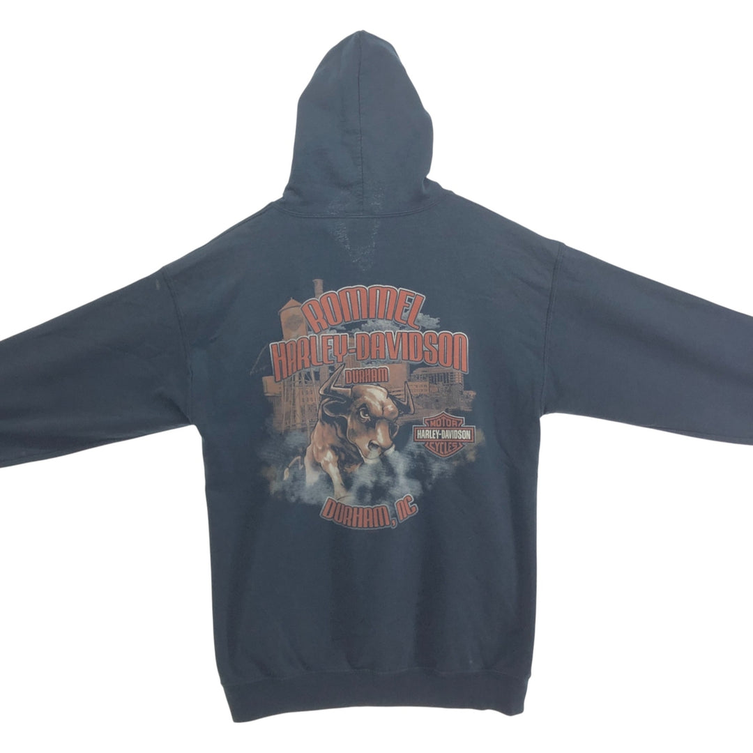 Harley-Davidson cow print full zip sweatshirt, men's M size cotton black type Vintage Second Hand
