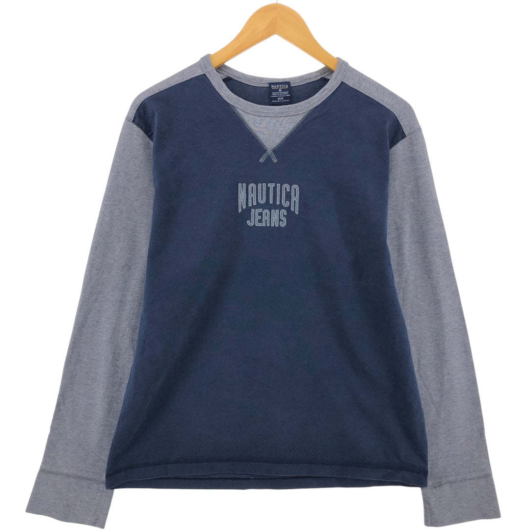 NAUTICA JEANS COMPANY Long T-shirt, Men's M size cotton navy blue type Vintage Second Hand
