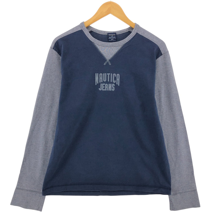 NAUTICA JEANS COMPANY Long T-shirt, Men's M size cotton navy blue type Vintage Second Hand