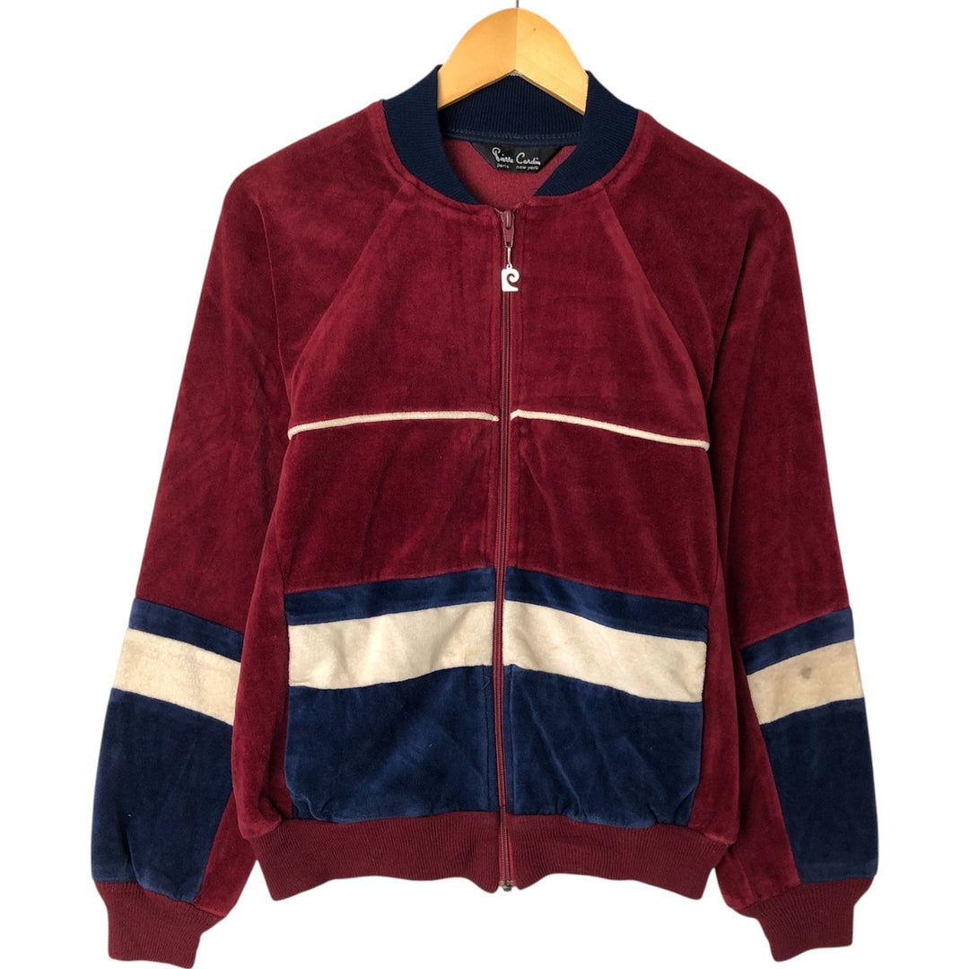 Pierre Cardin pile jersey track jacket, men's size S cotton burgundy type Vintage Second Hand