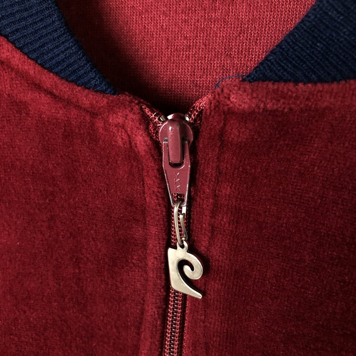 Pierre Cardin pile jersey track jacket, men's size S cotton burgundy type Vintage Second Hand