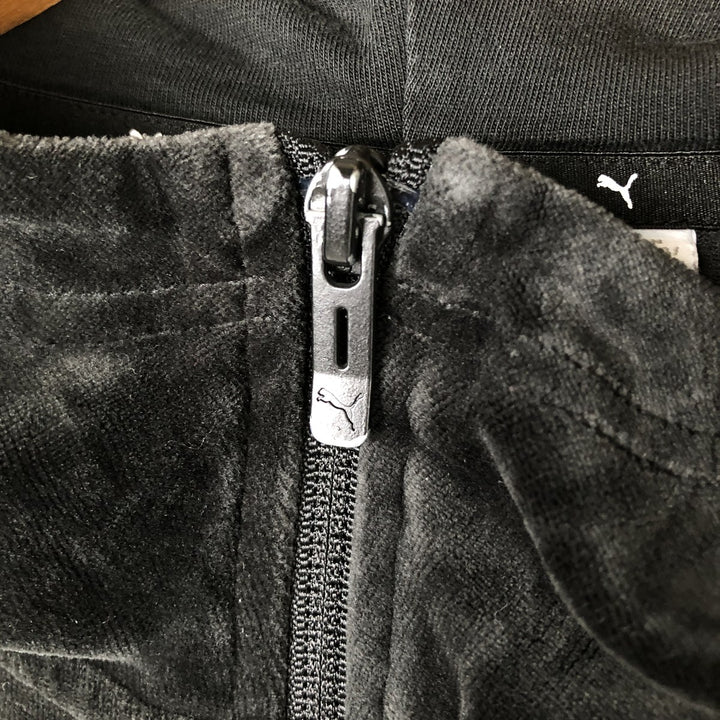 PUMA Hooded Velour Jersey Track Jacket Women's XL cotton black type Vintage Second Hand