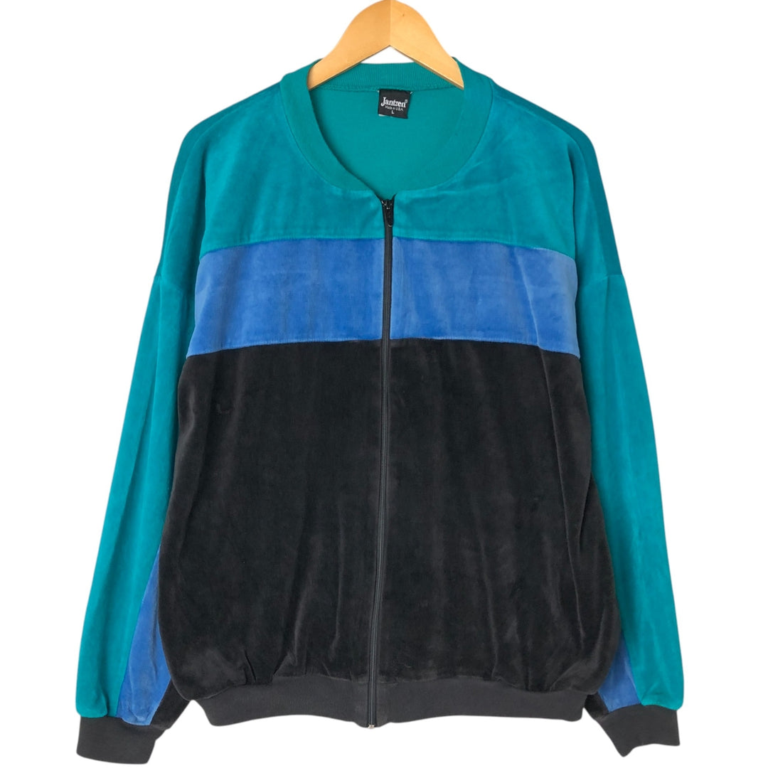 Vintage 80'S Jantzen pile jersey track jacket, made in the USA, size L for men unclear Emerald green Vintage Second Hand