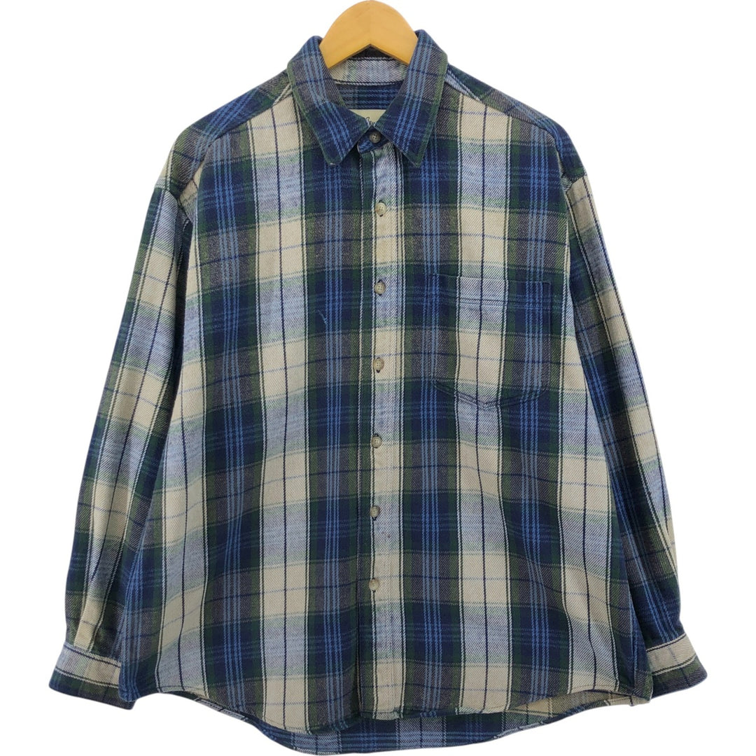 00'S Eddie Bauer Long Sleeve Heavy Flannel Check Shirt Men's Size L cotton blue type Vintage Second Hand