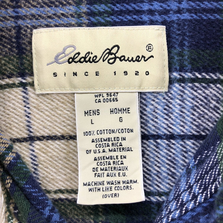 00'S Eddie Bauer Long Sleeve Heavy Flannel Check Shirt Men's Size L cotton blue type Vintage Second Hand