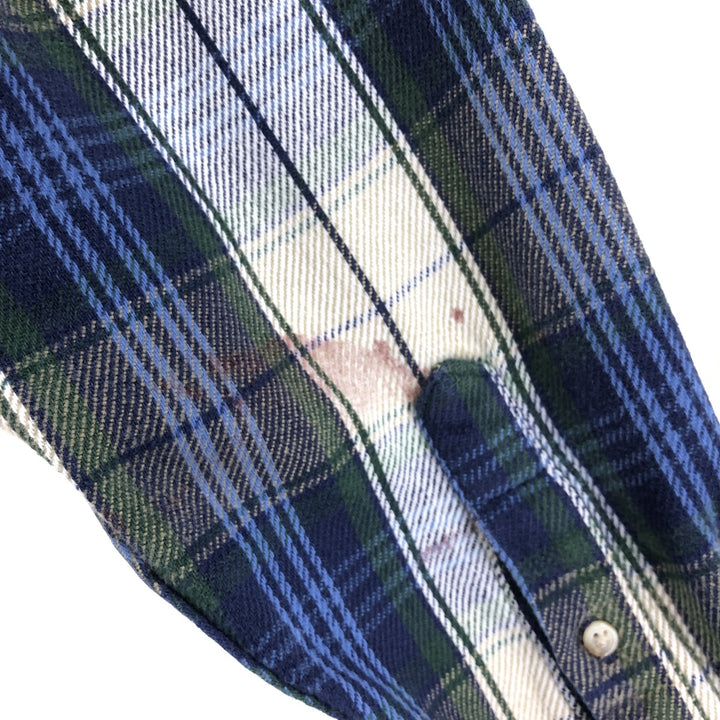 00'S Eddie Bauer Long Sleeve Heavy Flannel Check Shirt Men's Size L cotton blue type Vintage Second Hand