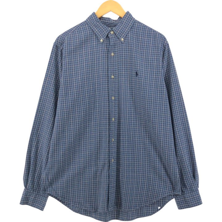 Ralph Lauren Classic Fit Long Sleeve Button Down Light Flannel Check Shirt, Men's Size L cotton blue type Vintage Second Hand