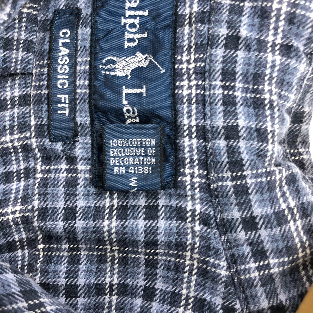Ralph Lauren Classic Fit Long Sleeve Button Down Light Flannel Check Shirt, Men's Size L cotton blue type Vintage Second Hand