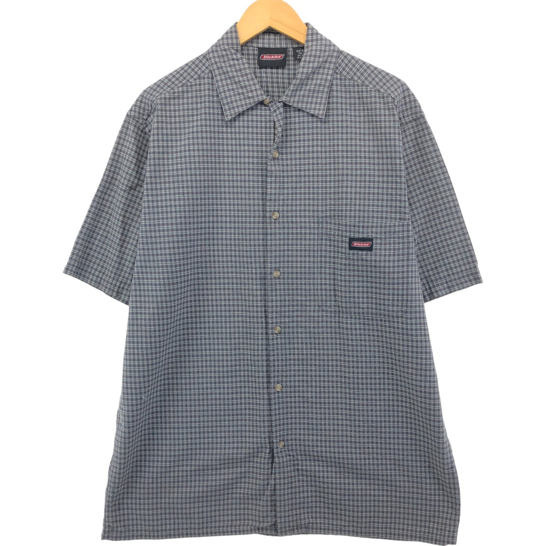Dickies Check Pattern Short Sleeve Work Shirt Box Shirt Men's L size cotton gray type Vintage Second Hand