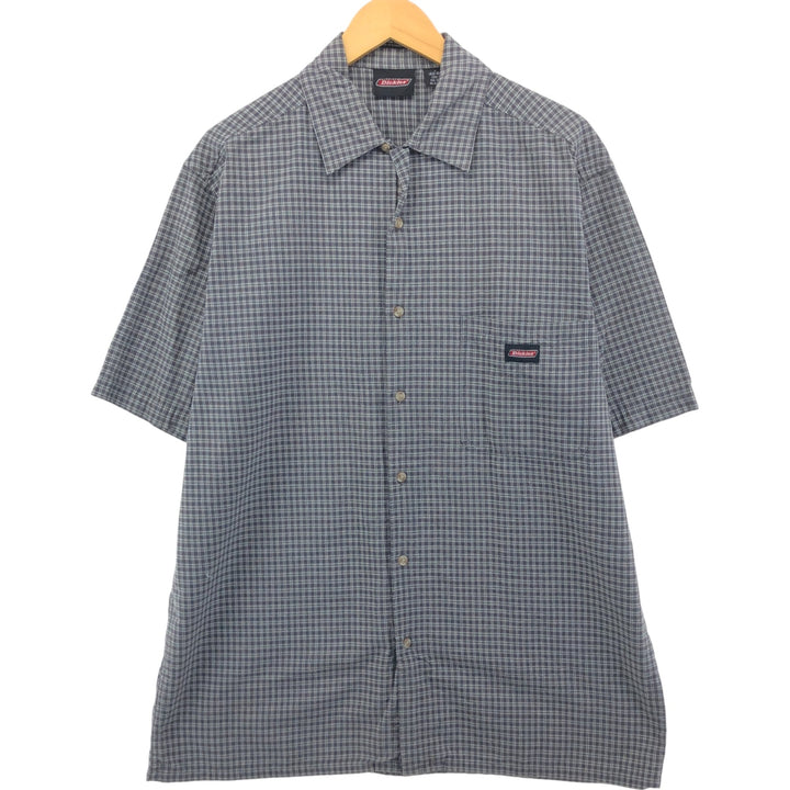 Dickies Check Pattern Short Sleeve Work Shirt Box Shirt Men's L size cotton gray type Vintage Second Hand