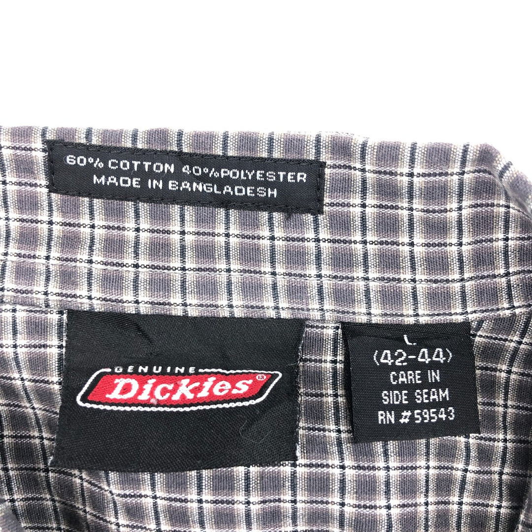 Dickies Check Pattern Short Sleeve Work Shirt Box Shirt Men's L size cotton gray type Vintage Second Hand
