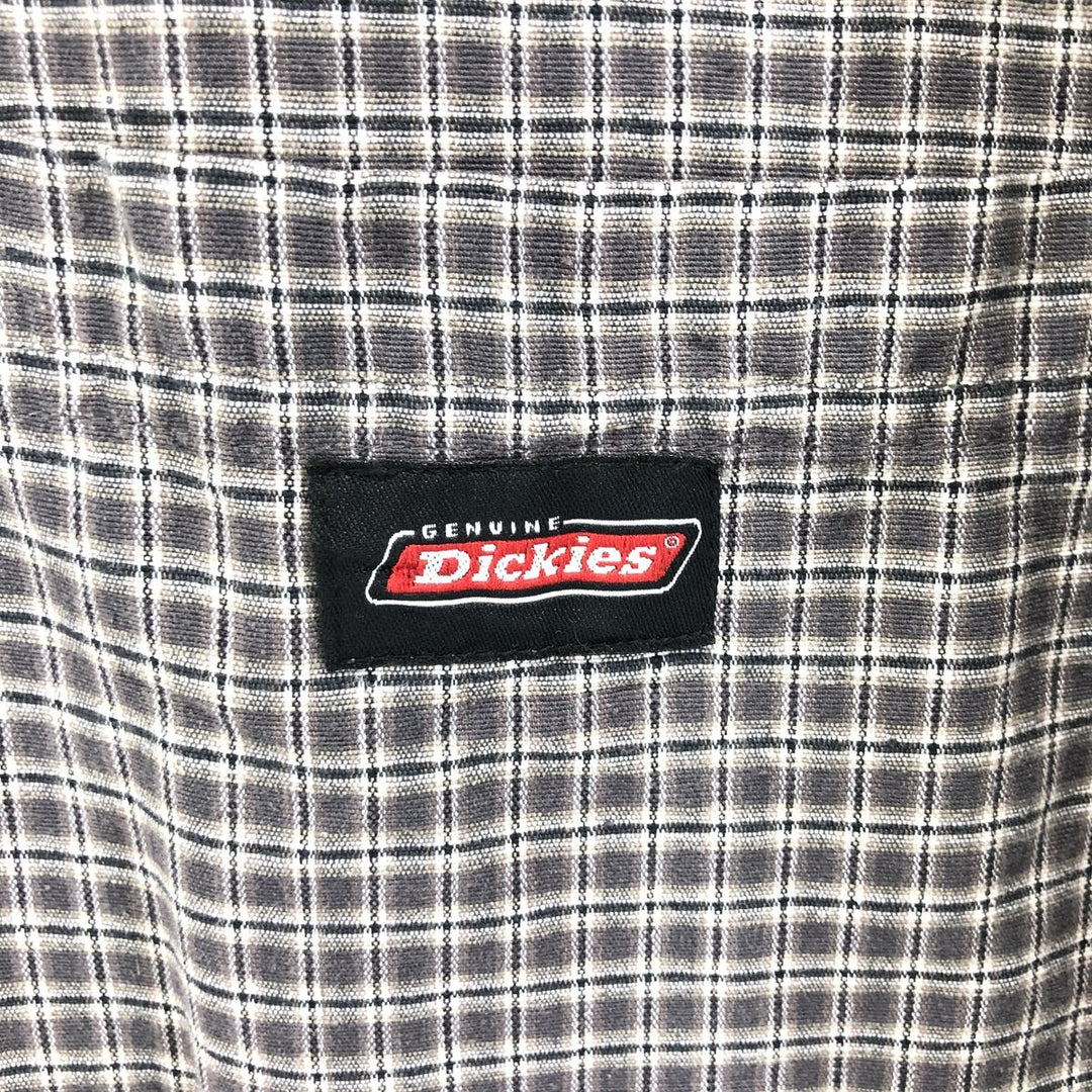 Dickies Check Pattern Short Sleeve Work Shirt Box Shirt Men's L size cotton gray type Vintage Second Hand