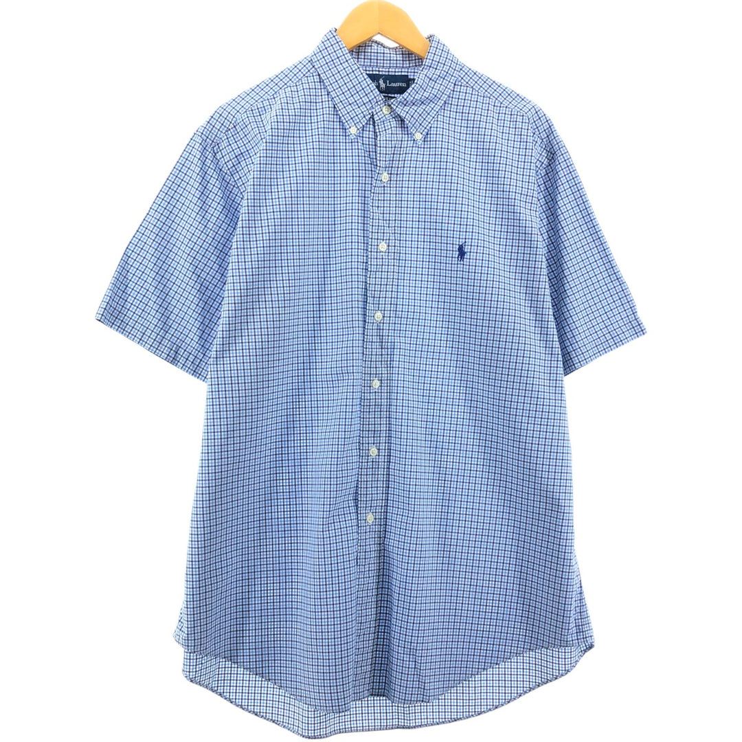 Ralph Lauren Classic Fit short sleeve button down check shirt, men's size L cotton blue type Vintage Second Hand