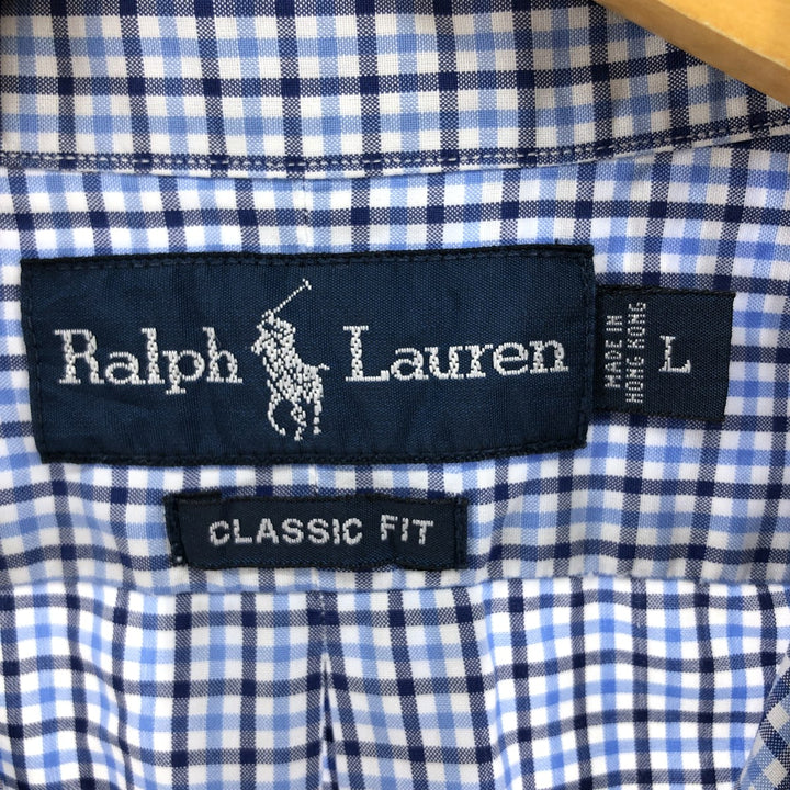 Ralph Lauren Classic Fit short sleeve button down check shirt, men's size L cotton blue type Vintage Second Hand
