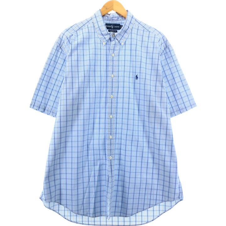 Ralph Lauren Classic Fit short sleeve button down check shirt, men's size XL cotton blue type Vintage Second Hand