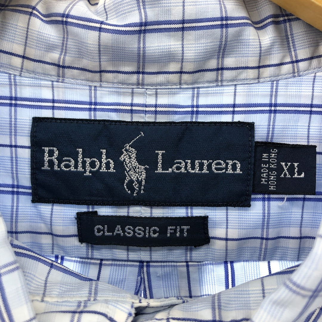 Ralph Lauren Classic Fit short sleeve button down check shirt, men's size XL cotton blue type Vintage Second Hand
