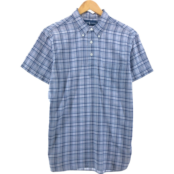 Ralph Lauren short sleeve button down check shirt, men's size M cotton blue type Vintage Second Hand