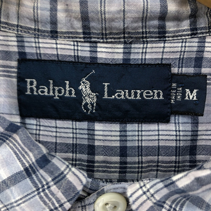 Ralph Lauren short sleeve button down check shirt, men's size M cotton blue type Vintage Second Hand