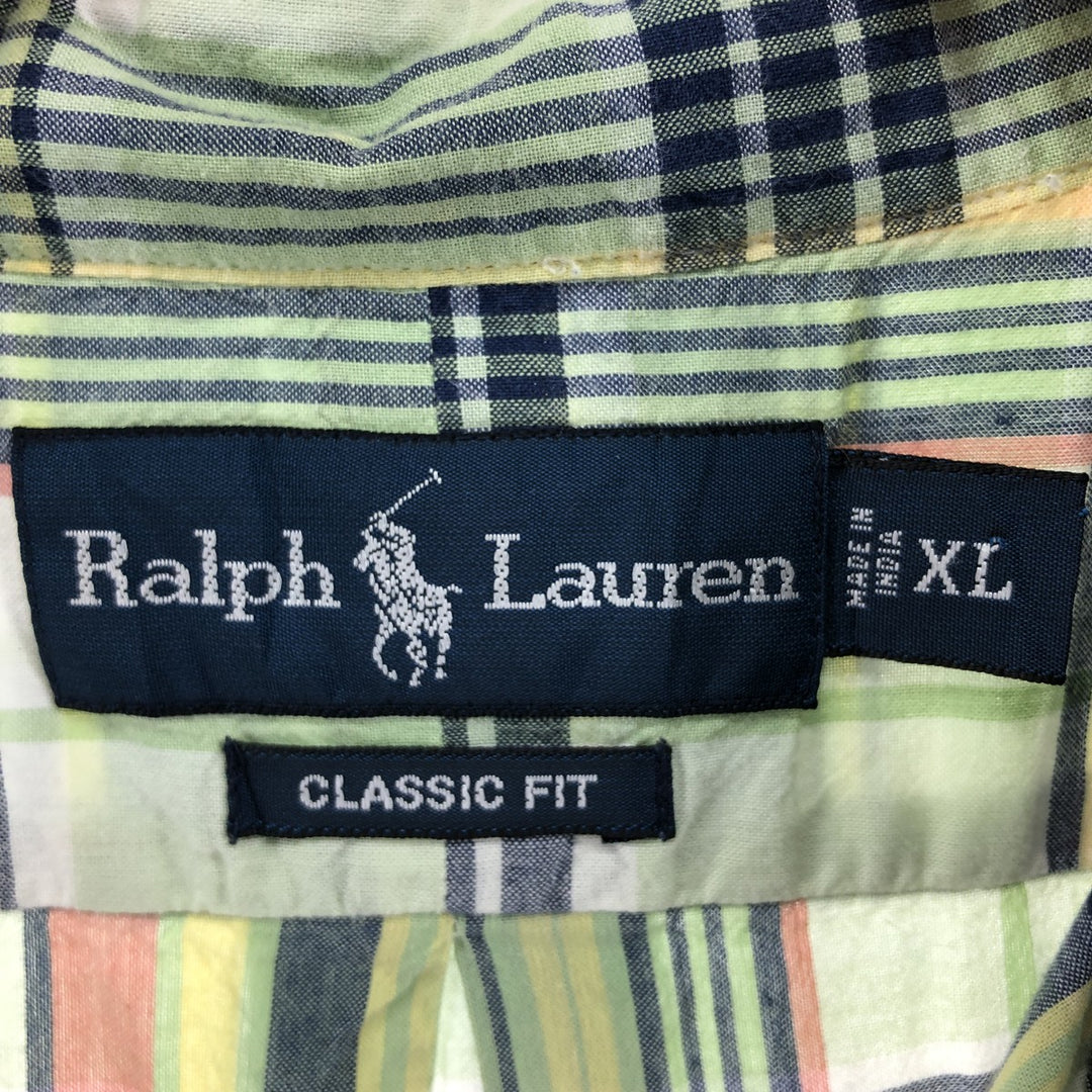 Ralph Lauren Classic Fit short sleeve button down check shirt, men's size XL cotton multicolor Vintage Second Hand