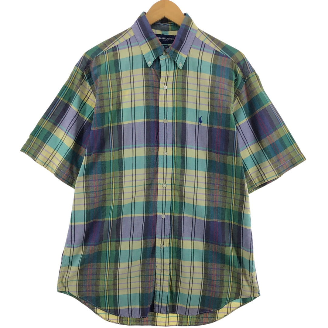 Ralph Lauren Golf Tilden short sleeve button down check shirt, men's size M cotton multicolor Vintage Second Hand
