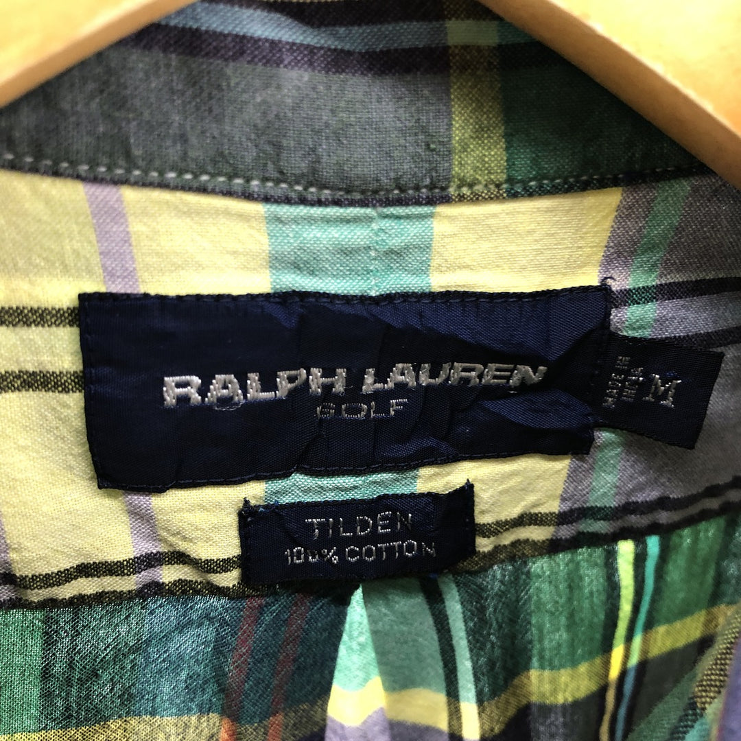 Ralph Lauren Golf Tilden short sleeve button down check shirt, men's size M cotton multicolor Vintage Second Hand