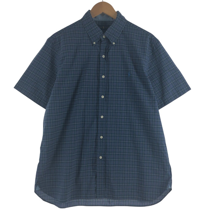 Ralph Lauren short sleeve button down check shirt, men's size L cotton navy blue type Vintage Second Hand