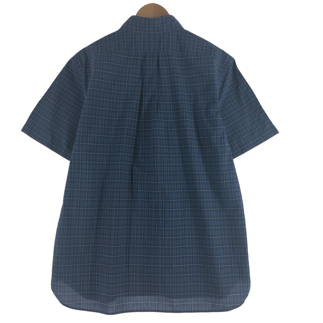 Ralph Lauren short sleeve button down check shirt, men's size L cotton navy blue type Vintage Second Hand