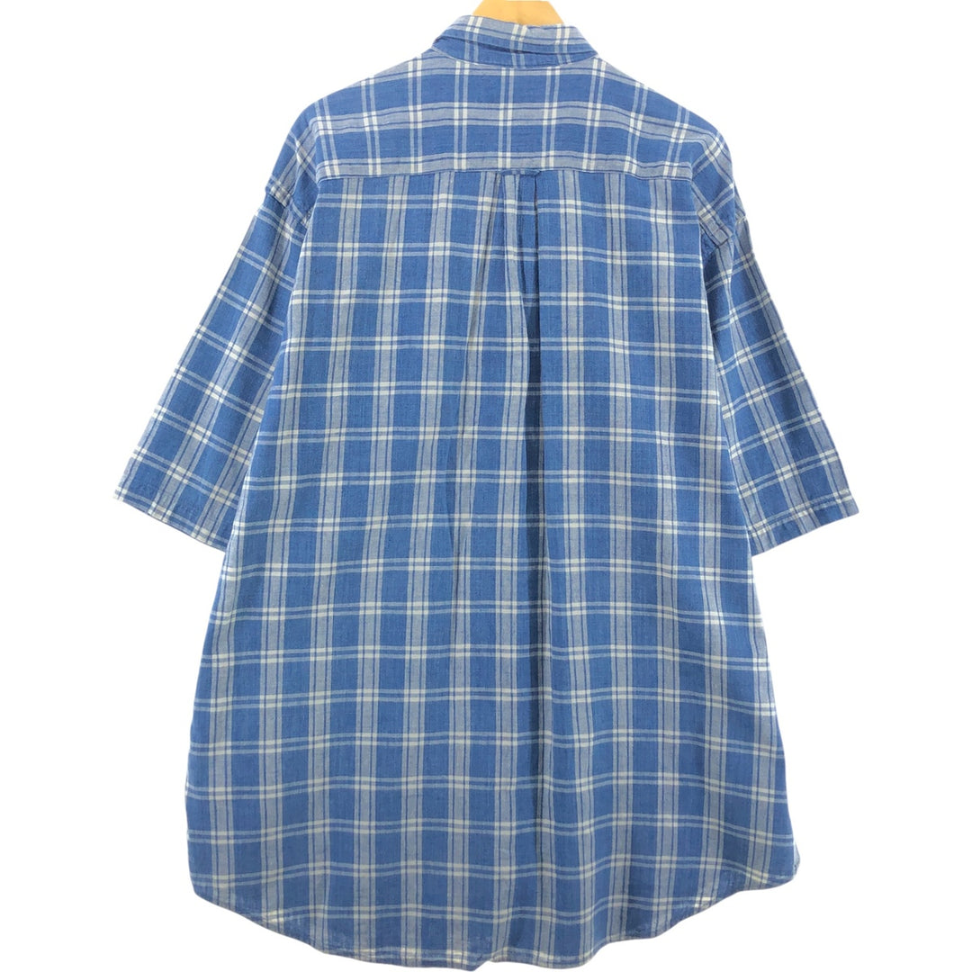 90'S NAUTICA short sleeve linen x cotton button down shirt, men's XL size, vintage linen blue type Vintage Second Hand