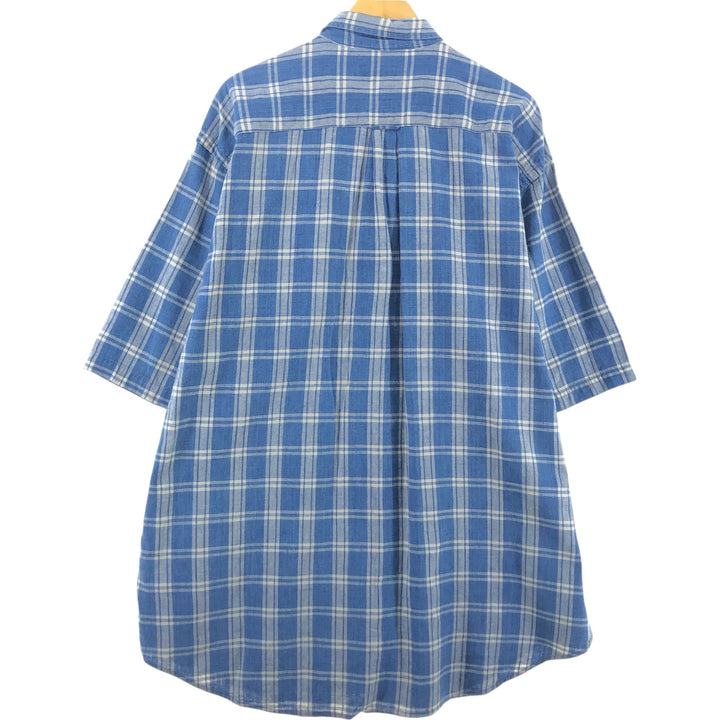 90'S NAUTICA short sleeve linen x cotton button down shirt, men's XL size, vintage linen blue type Vintage Second Hand