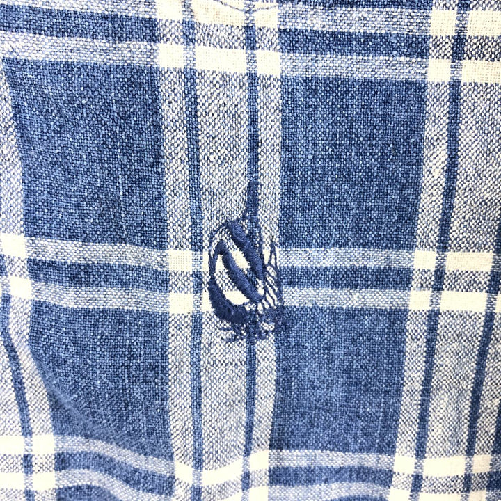 90'S NAUTICA short sleeve linen x cotton button down shirt, men's XL size, vintage linen blue type Vintage Second Hand