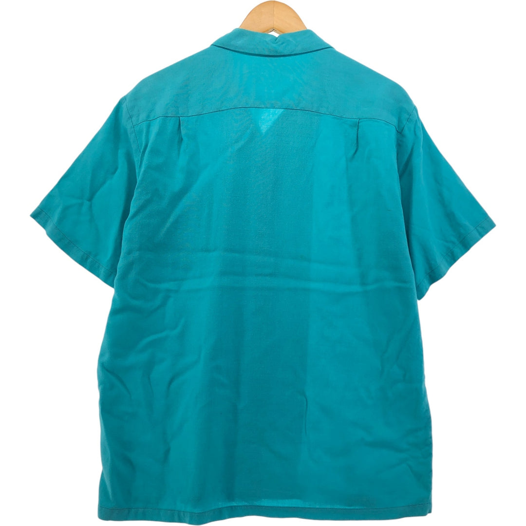 Reef Open Collar Hawaiian Aloha Shirt Box Shirt Made in Hawaii Men's L Size Vintage unclear turquoise blue Vintage Second Hand