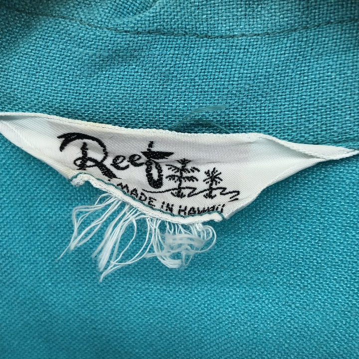 Reef Open Collar Hawaiian Aloha Shirt Box Shirt Made in Hawaii Men's L Size Vintage unclear turquoise blue Vintage Second Hand