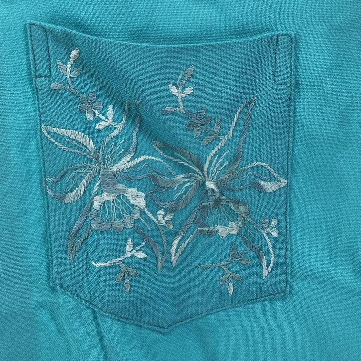 Reef Open Collar Hawaiian Aloha Shirt Box Shirt Made in Hawaii Men's L Size Vintage unclear turquoise blue Vintage Second Hand
