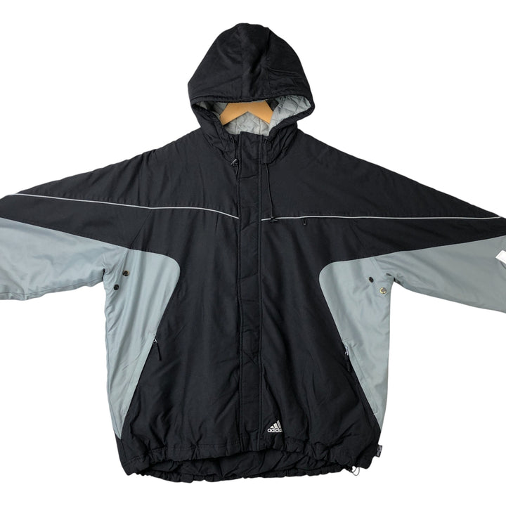 2000'S adidas CLIMA PROOF padded hoodie/puffer jacket, men's size XL polyamide black type Vintage Second Hand