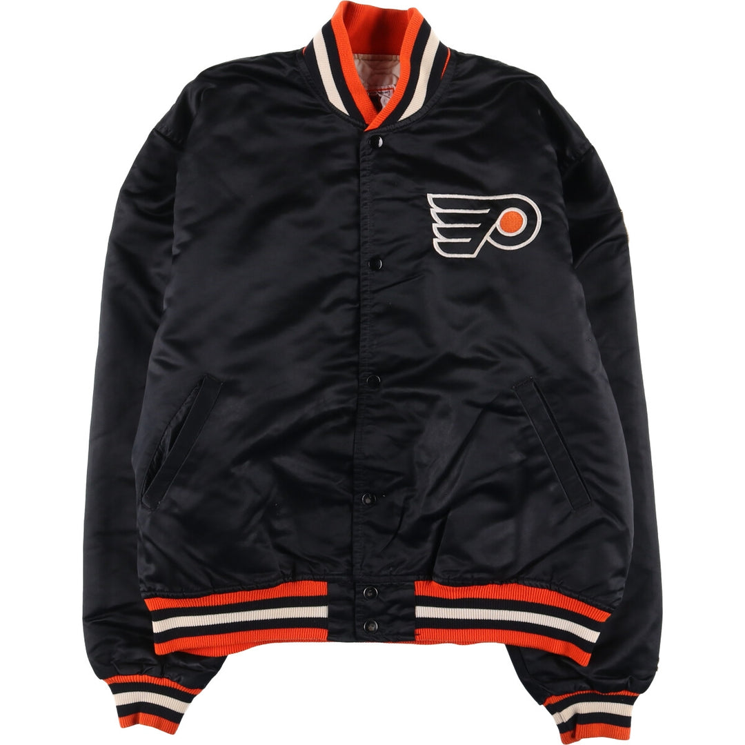 1980'S Starter NHL Philadelphia Flyers Padded Nylon Stadium Jacket, Men's Size XL Nylon black type Vintage Second Hand