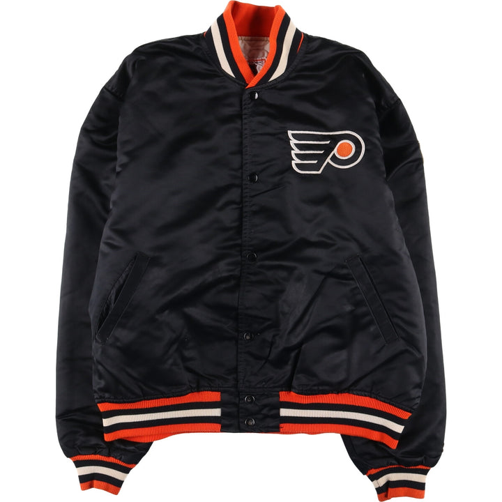 1980'S Starter NHL Philadelphia Flyers Padded Nylon Stadium Jacket, Men's Size XL Nylon black type Vintage Second Hand