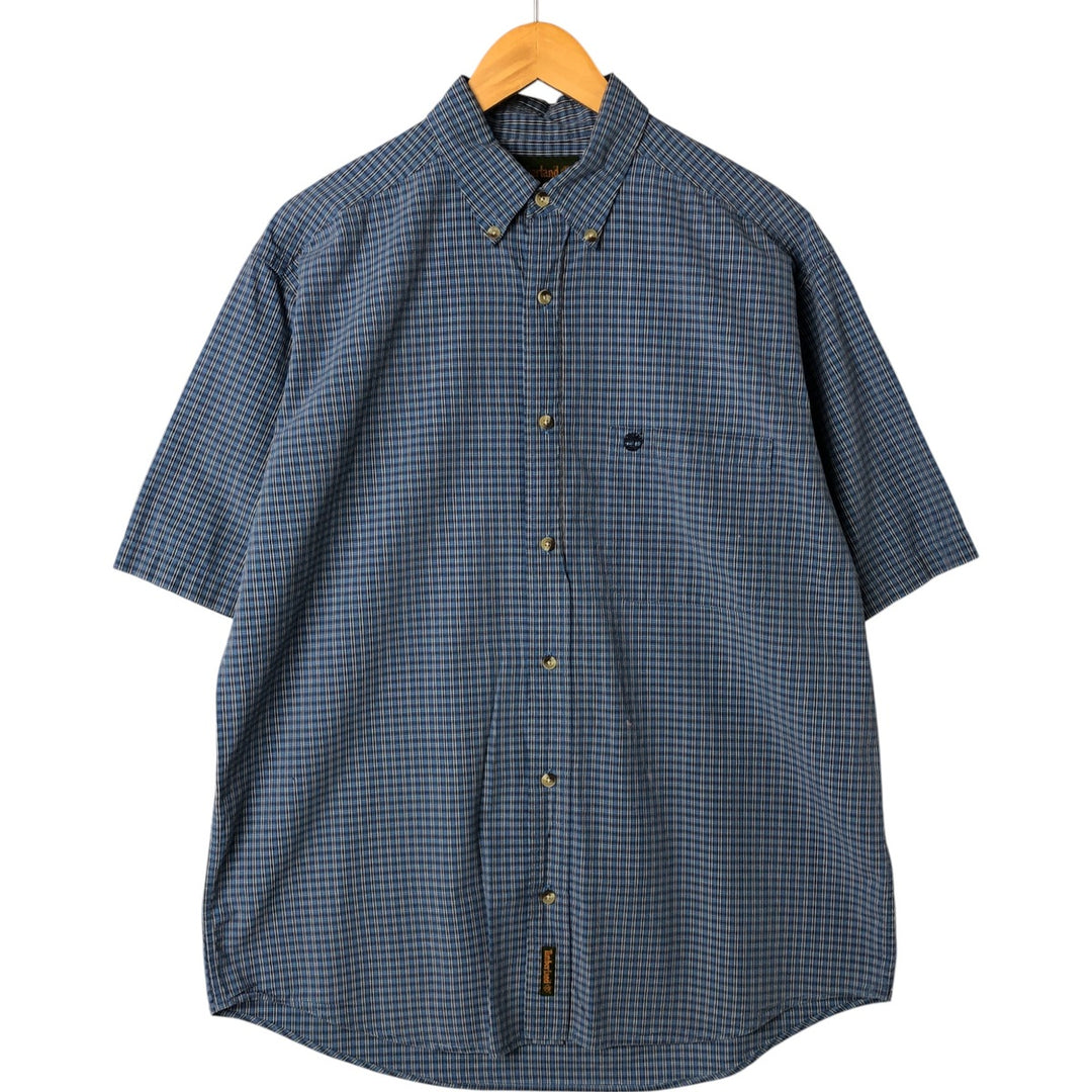 90s~00'S Timberland short sleeve button down check shirt men's size M vintage cotton Blue type light blue Vintage Second Hand