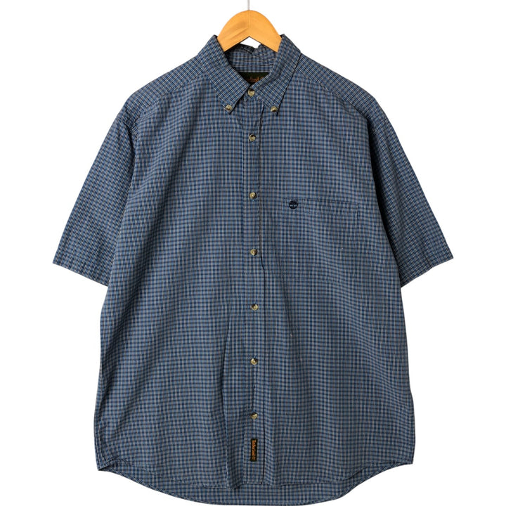 90s~00'S Timberland short sleeve button down check shirt men's size M vintage cotton Blue type light blue Vintage Second Hand
